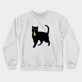 Black Cat Stealing and Eating Pizza Funny Crewneck Sweatshirt